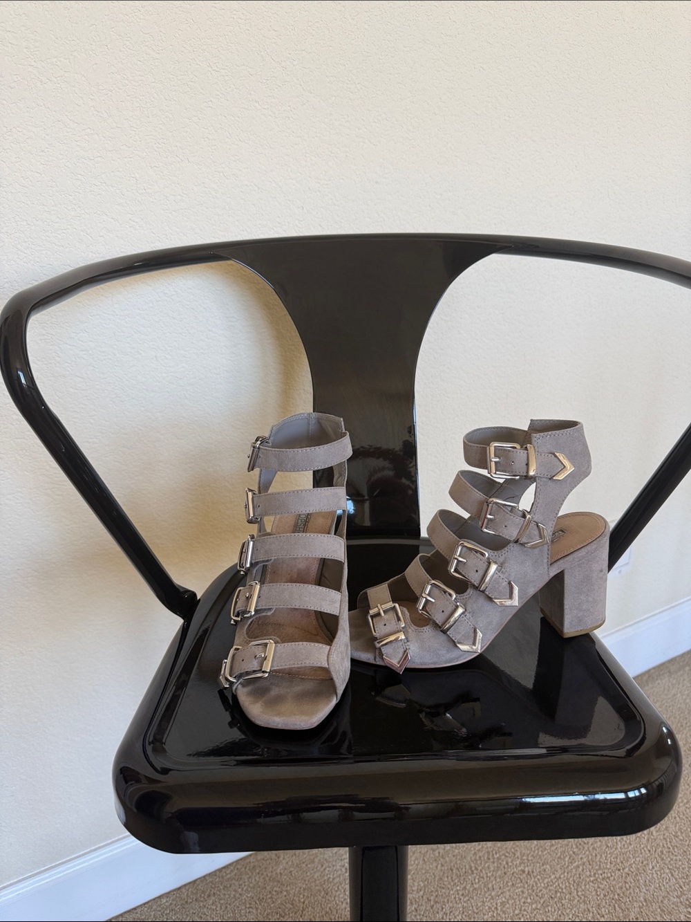 Topshop Gray Buckle Strappy Block Heels